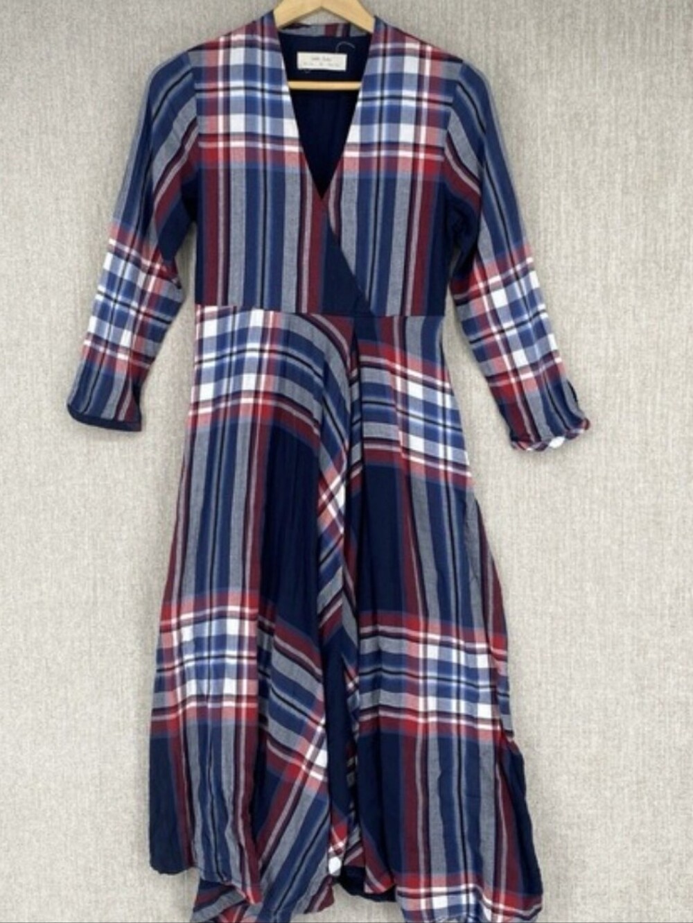 Anthropologie Isabella Sinclair Tartan Plaid Western Prairie Midi Dress Sz M